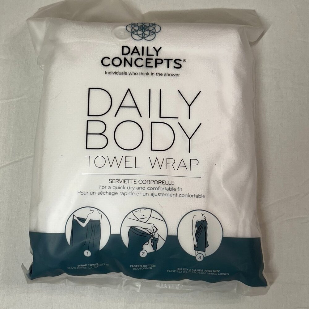 Daily Concepts Daily Body Towel Wrap White One Size Buttoned Spa Towel